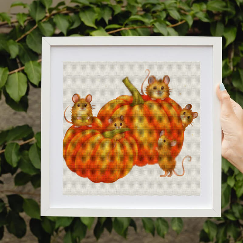 Cross Stitch Kit - Pumpkin Mice | Halloween Handmade Decorations | Needlework For Starter - Pumpkin Mice - image 0