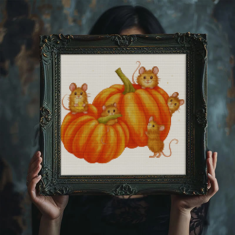 Cross Stitch Kit - Pumpkin Mice | Halloween Handmade Decorations | Needlework For Starter - image 5