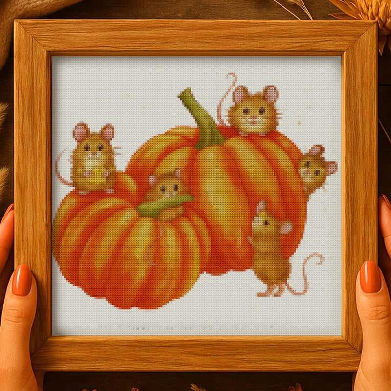 Cross Stitch Kit - Pumpkin Mice | Halloween Handmade Decorations | Needlework For Starter - image 3