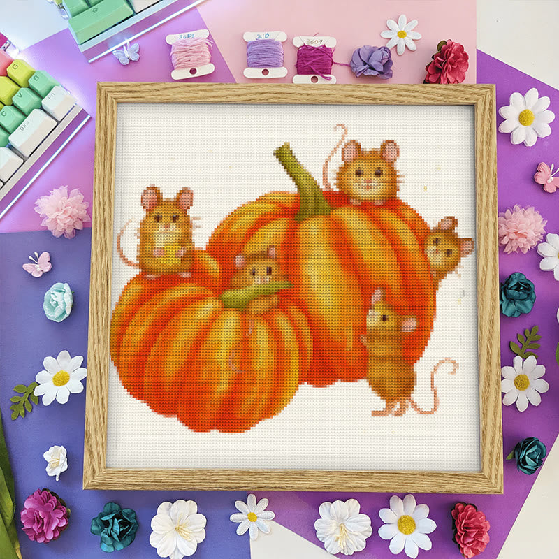 Cross Stitch Kit - Pumpkin Mice | Halloween Handmade Decorations | Needlework For Starter - image 2