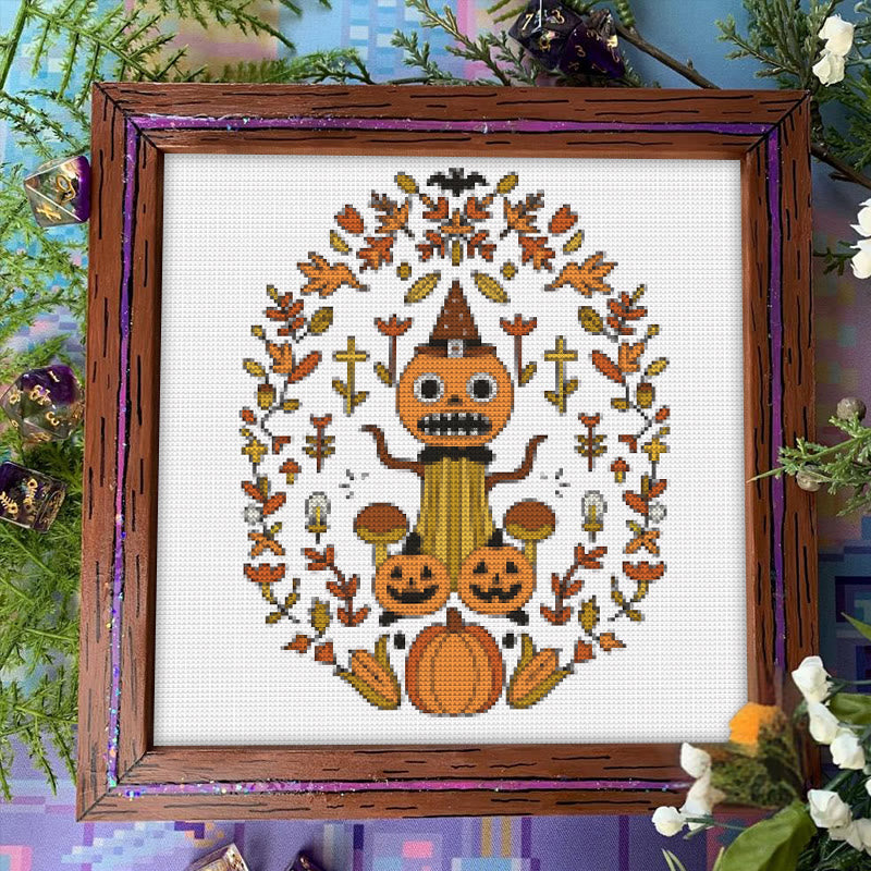 Cross Stitch Kit - Halloween Spooky Pumpkin | Diy Autumn Craft |  Holiday Hanging Paintings - image 0