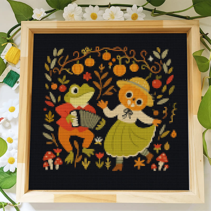 Cross Stitch Kit - Halloween Frog Pumpkin | Hose Decoration Artwork | Spooky Halloween Craft - Halloween Frog Pumpkin - image 0