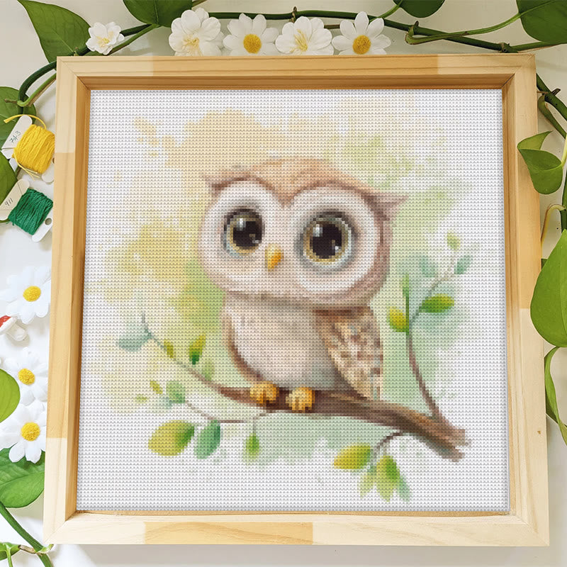 Cross Stitch Kit - Adorable Baby Owl | Easy Animal Needlework | Diy Hanging Paintings - image 1
