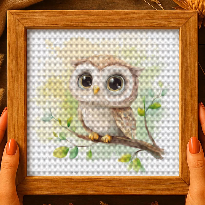 Cross Stitch Kit - Adorable Baby Owl | Easy Animal Needlework | Diy Hanging Paintings - image 3