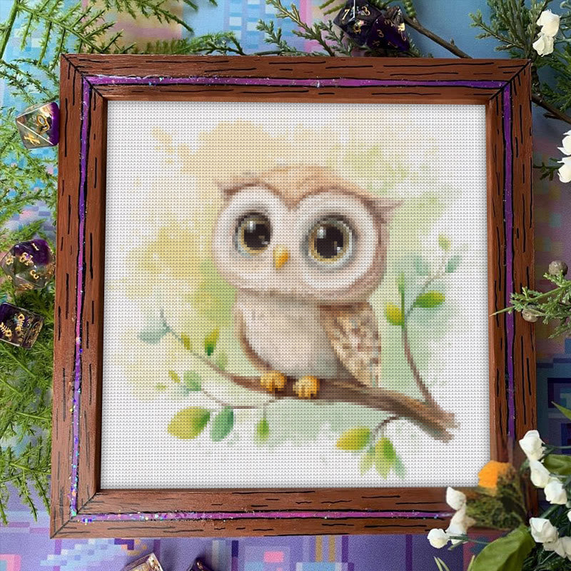 Cross Stitch Kit - Adorable Baby Owl | Easy Animal Needlework | Diy Hanging Paintings - image 2