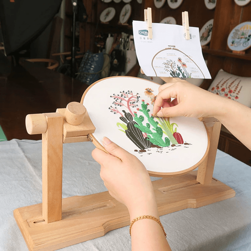 Wooden Embroidery Desktop Stand | Adjustable Embroidery 360 Degree Rotating Hoop Holder |  Adjustable Cross Stitch Supplies | Suitable For Sewing Craft Projects - image 0