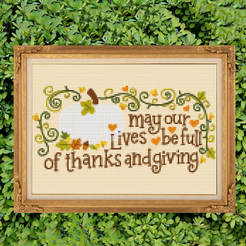 Cross Stitch Kit - Thanksgiving Blessings | Easy Handmade Needlepoint | Unique Home Ornament - "may our Lives be full of thanks and giving" - image 2