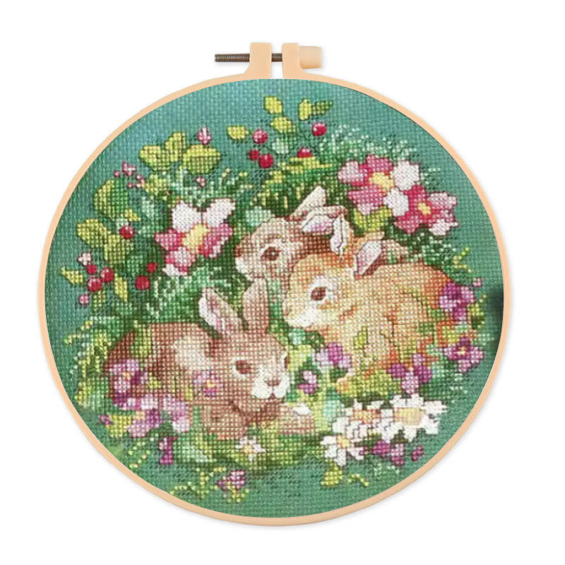 Cross Stitch Kit - Charming Floral Rabbit | Animal Sewing Handicraft | Beautiful Home Ornament - Charming Floral Rabbit - image 0
