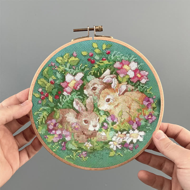 Cross Stitch Kit - Charming Floral Rabbit | Animal Sewing Handicraft | Beautiful Home Ornament - image 1