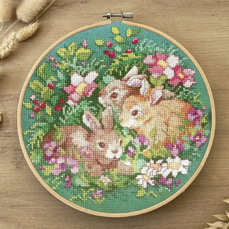 Cross Stitch Kit - Charming Floral Rabbit | Animal Sewing Handicraft | Beautiful Home Ornament - image 2