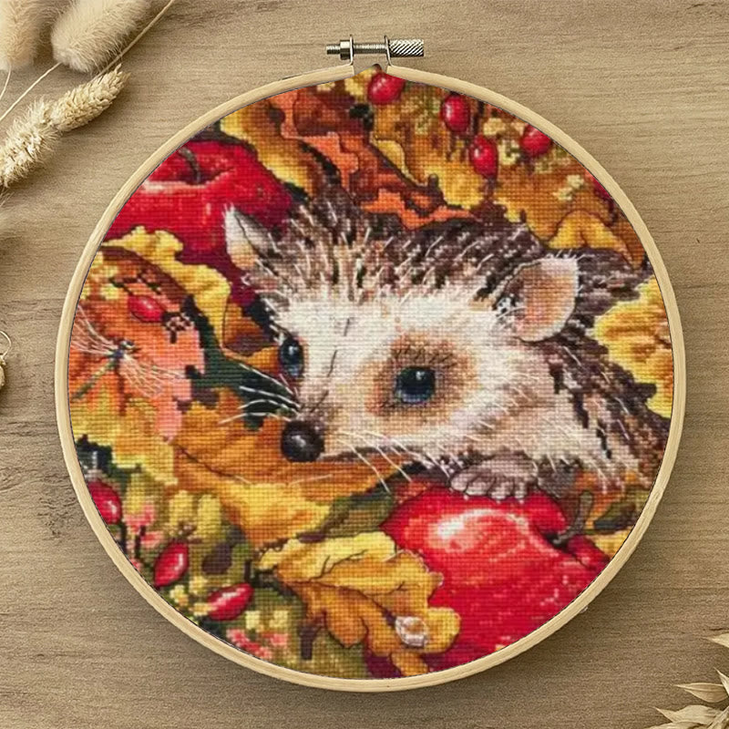 Cross Stitch Kit - Hedgehog In Autumn | Animal Stitch Artwork | Nice For Room Decoration - image 3