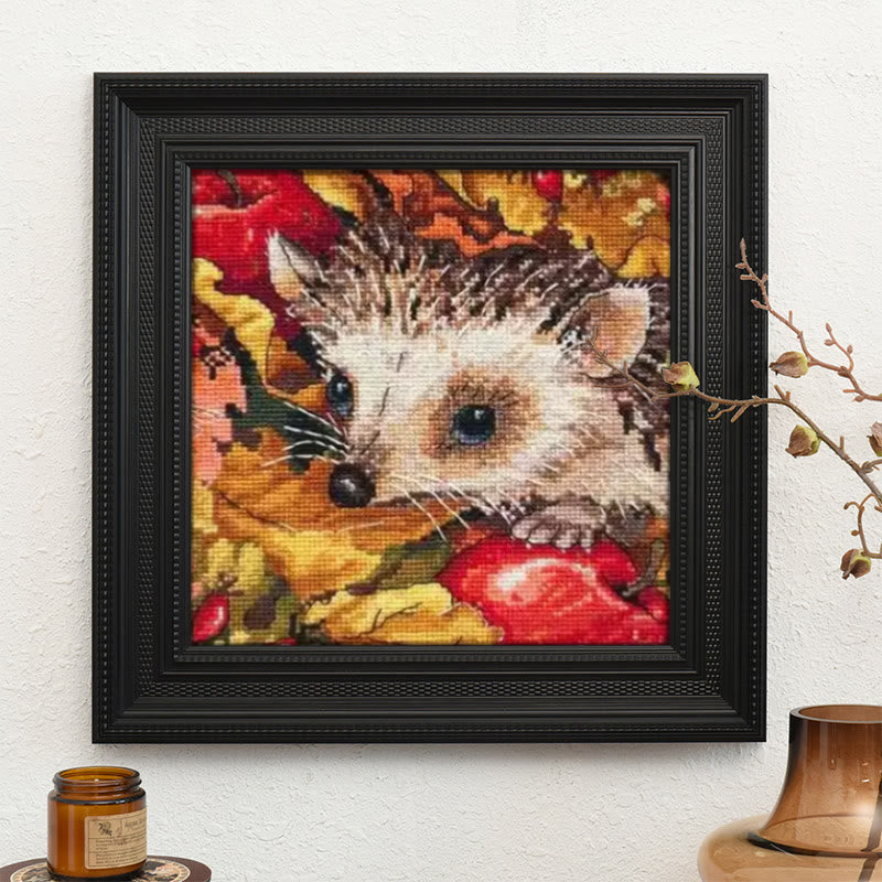 Cross Stitch Kit - Hedgehog In Autumn | Animal Stitch Artwork | Nice For Room Decoration - image 2