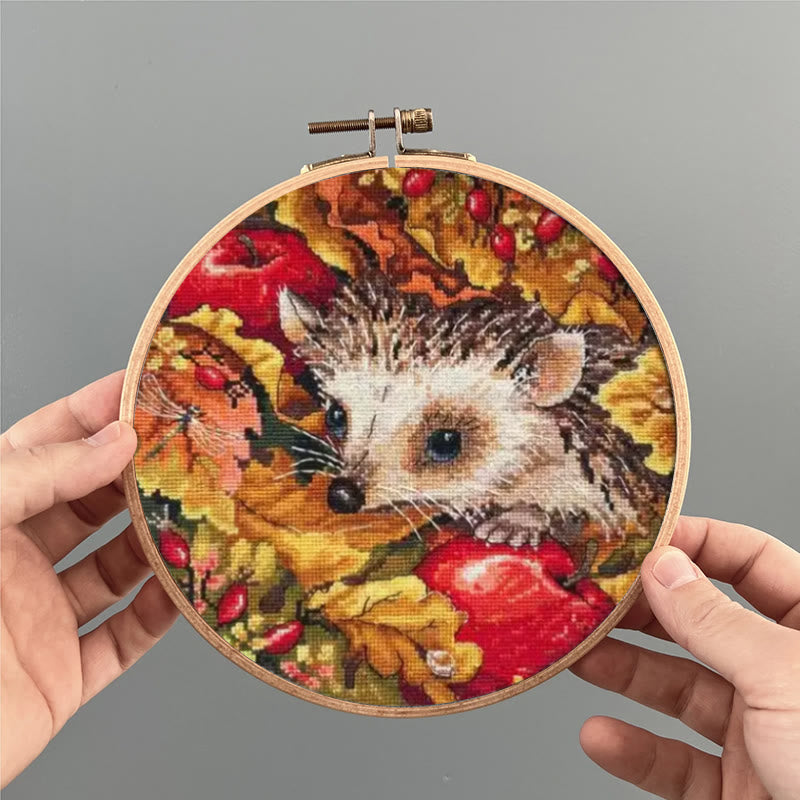 Cross Stitch Kit - Hedgehog In Autumn | Animal Stitch Artwork | Nice For Room Decoration - image 1