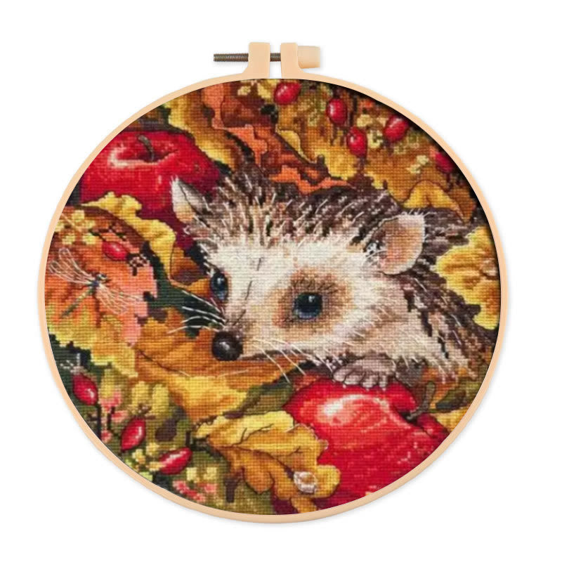 Cross Stitch Kit - Hedgehog In Autumn | Animal Stitch Artwork | Nice For Room Decoration - Hedgehog in autumn - image 0