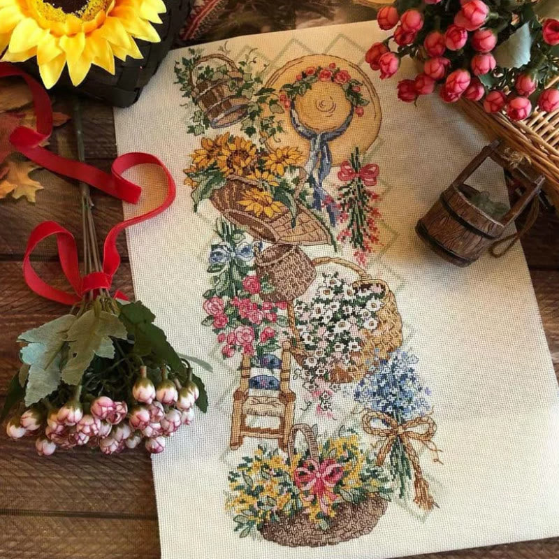 Cross Stitch Kit - Sping Flower Basket | Floral Handmade Craft | Nice For Flower Lovers - image 3