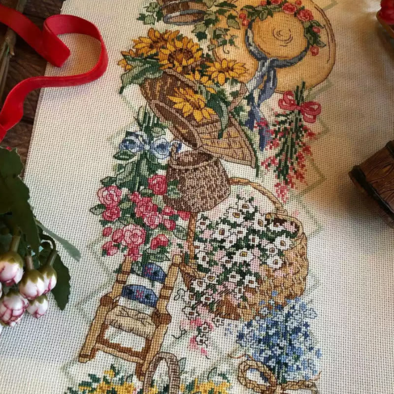 Cross Stitch Kit - Sping Flower Basket | Floral Handmade Craft | Nice For Flower Lovers - image 5