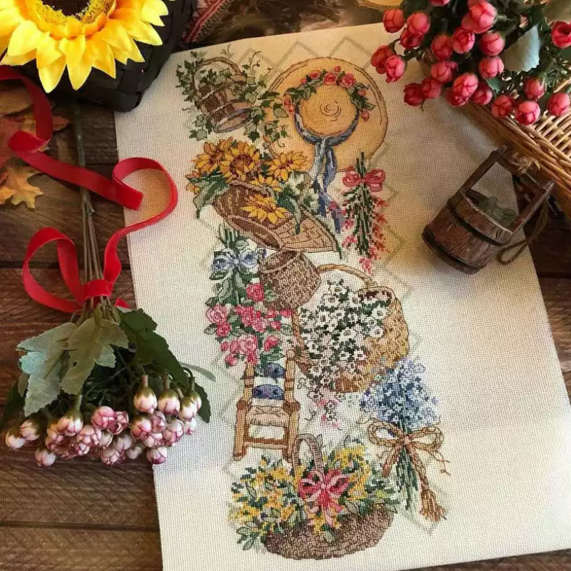 Cross Stitch Kit - Sping Flower Basket | Floral Handmade Craft | Nice For Flower Lovers - Sping Flower Basket - image 0