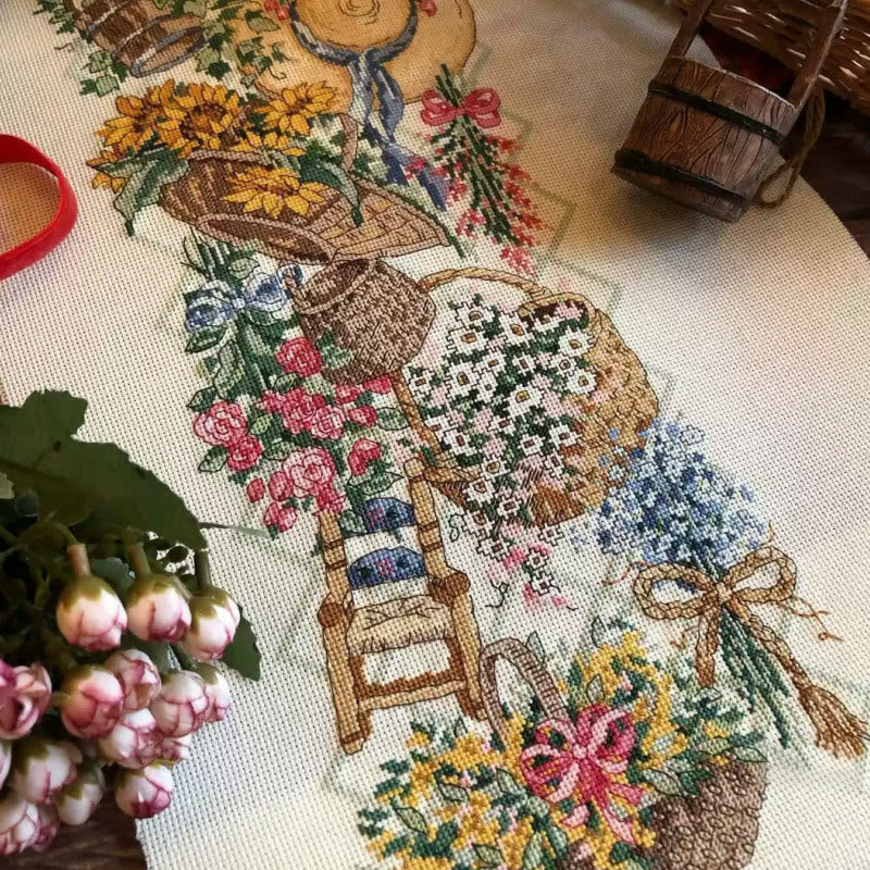 Cross Stitch Kit - Sping Flower Basket | Floral Handmade Craft | Nice For Flower Lovers - image 2