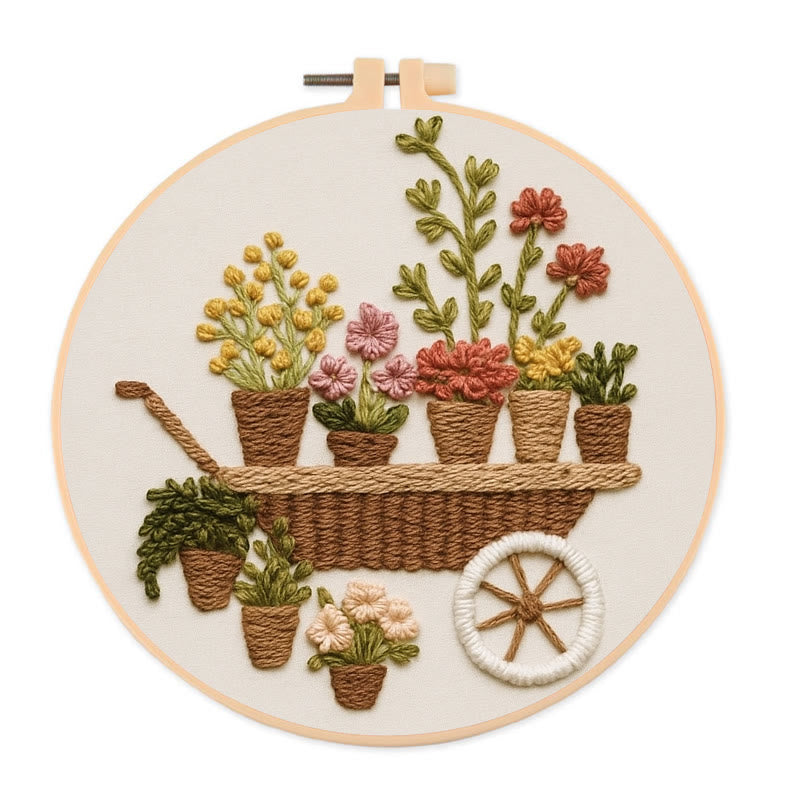 Rubbyoo Embroidery Kit - Blooming Flower Cart | Beginner-friendly Handicraft | Nice For Gifts - 20*20cm - image 0