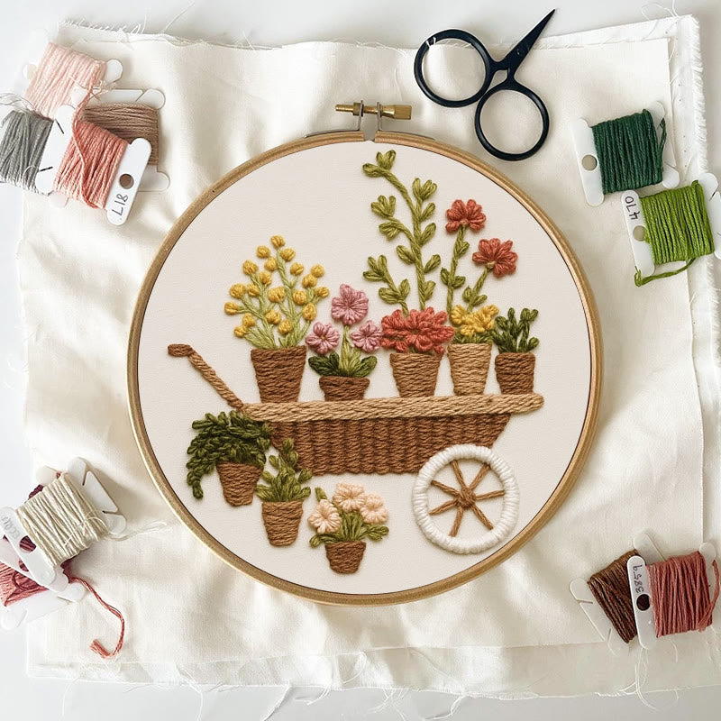 Rubbyoo Embroidery Kit - Blooming Flower Cart | Beginner-friendly Handicraft | Nice For Gifts - image 1