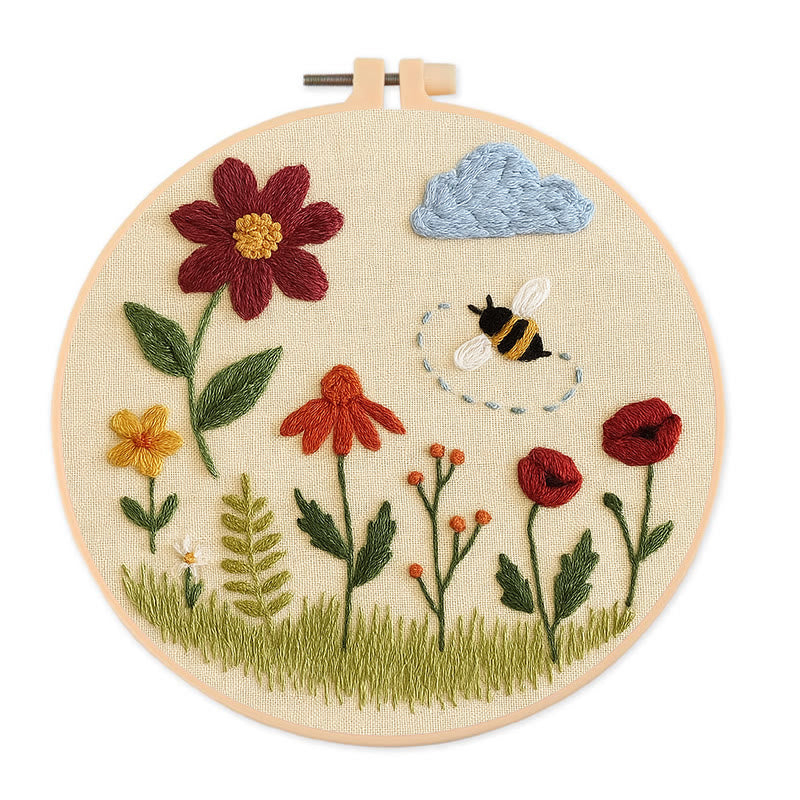 Rubbyoo Embroidery Kit - Spring Flowers | Easy Needle Craft | Perfect Table  Decoration - 20*20cm - image 0