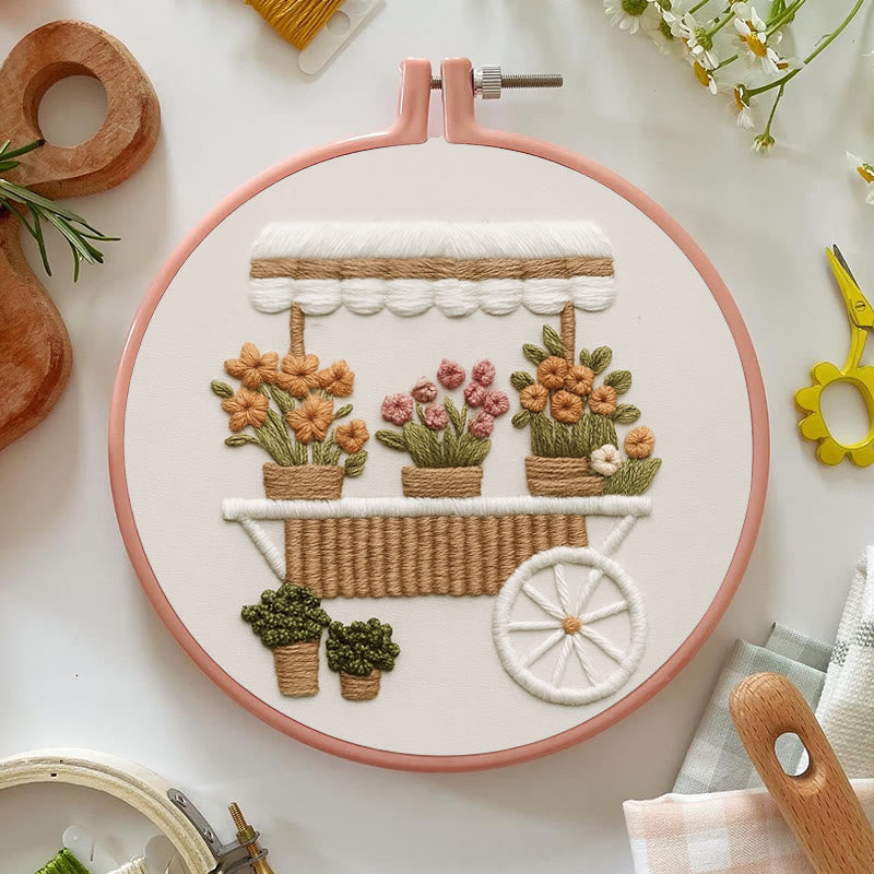 Rubbyoo Embroidery Kit - Charming Floral Cart |  Handmade Flower Craft | Diy Home Decor - image 2
