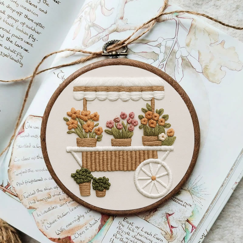 Rubbyoo Embroidery Kit - Charming Floral Cart |  Handmade Flower Craft | Diy Home Decor - image 6