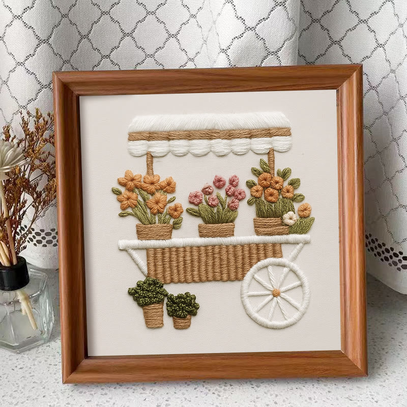 Rubbyoo Embroidery Kit - Charming Floral Cart |  Handmade Flower Craft | Diy Home Decor - Embroidery Kit Plus An Extra Frame - image 10