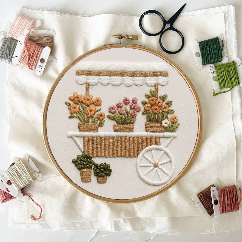 Rubbyoo Embroidery Kit - Charming Floral Cart |  Handmade Flower Craft | Diy Home Decor - image 1