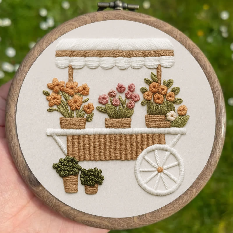 Rubbyoo Embroidery Kit - Charming Floral Cart |  Handmade Flower Craft | Diy Home Decor - image 3