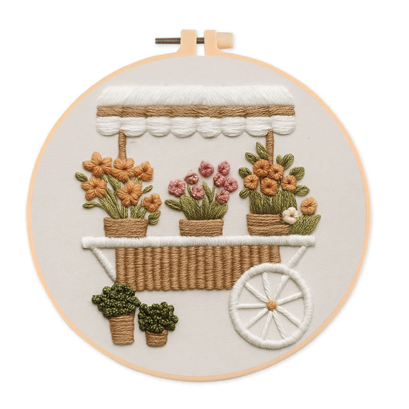 Rubbyoo Embroidery Kit - Charming Floral Cart |  Handmade Flower Craft | Diy Home Decor - 20*20cm - image 0