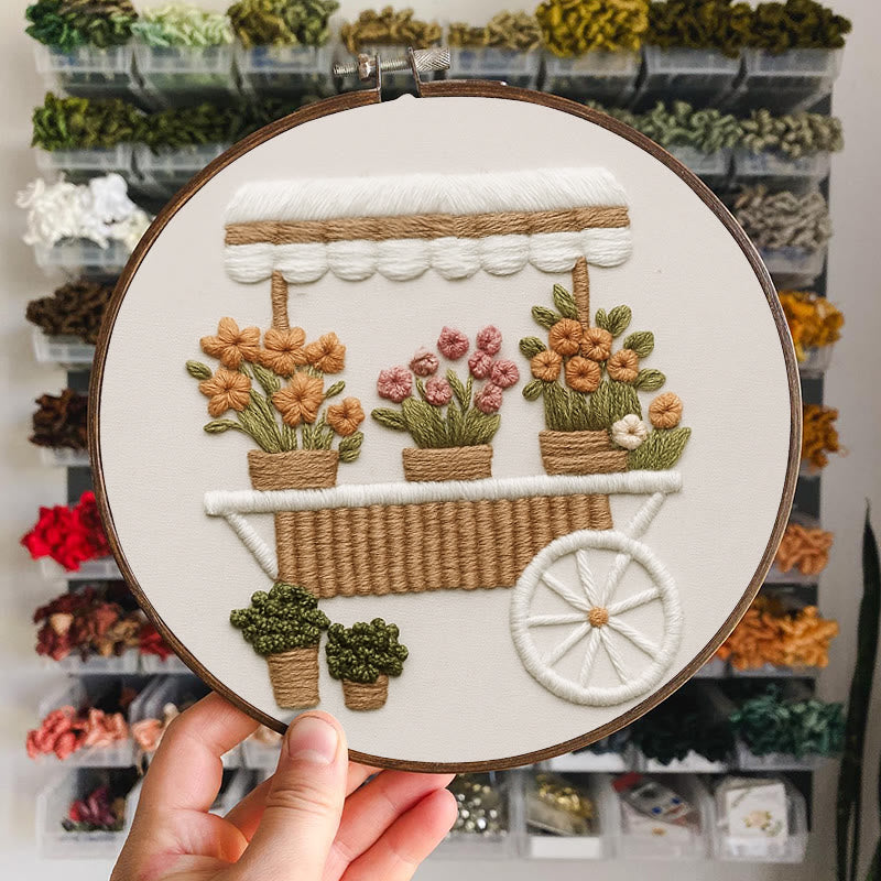 Rubbyoo Embroidery Kit - Charming Floral Cart |  Handmade Flower Craft | Diy Home Decor - image 5