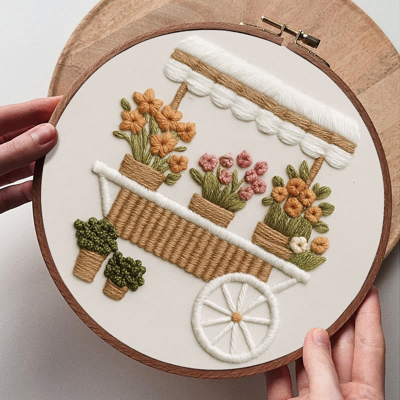 Rubbyoo Embroidery Kit - Charming Floral Cart |  Handmade Flower Craft | Diy Home Decor - image 8