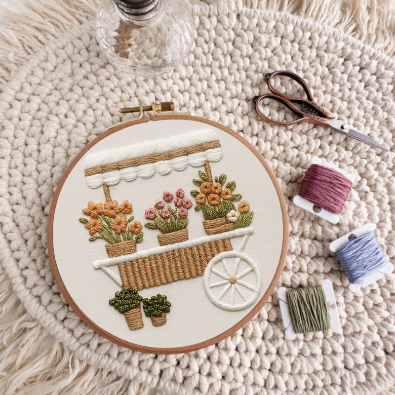Rubbyoo Embroidery Kit - Charming Floral Cart |  Handmade Flower Craft | Diy Home Decor - image 4