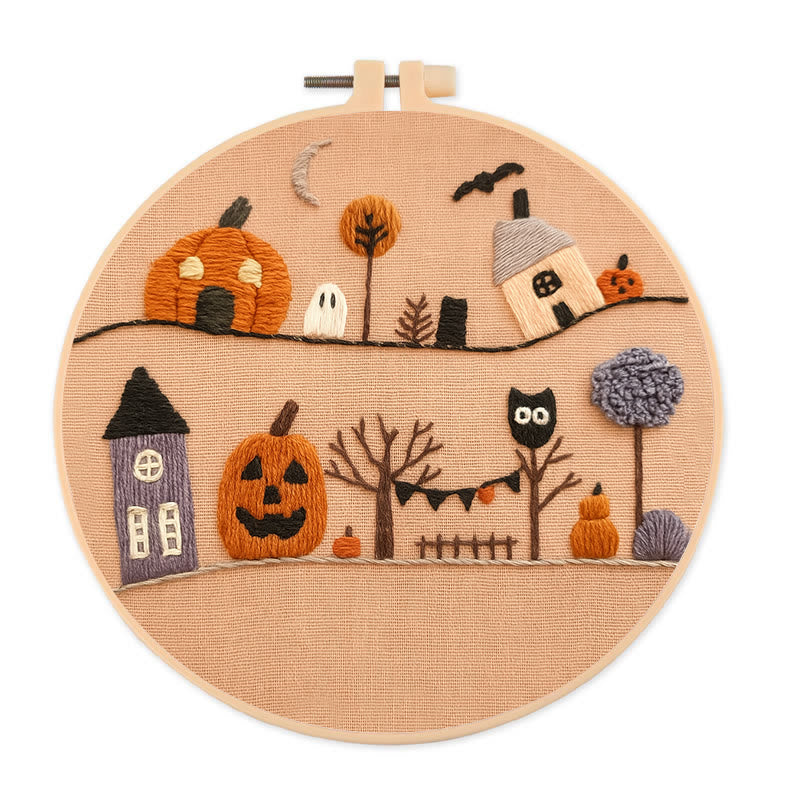Rubbyoo Embroidery Kit - Halloween Village  | Holiday Wall Decoration |  Diy Halloween Craft  - 20*20cm - image 0