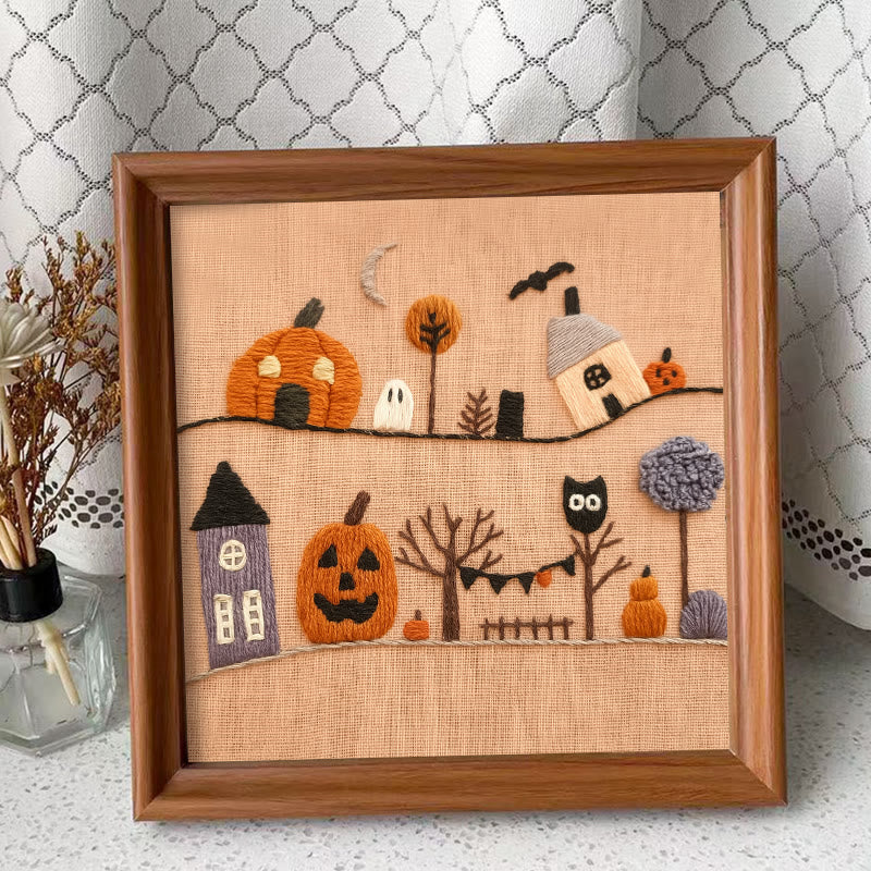 Rubbyoo Embroidery Kit - Halloween Village  | Holiday Wall Decoration |  Diy Halloween Craft  - Embroidery Kit Plus An Extra Frame - image 9