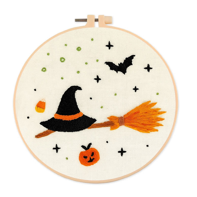 Rubbyoo Embroidery Kit - Magic Broom | Creative Halloween Craft | Perfect For Beginners - 20*20cm - image 0