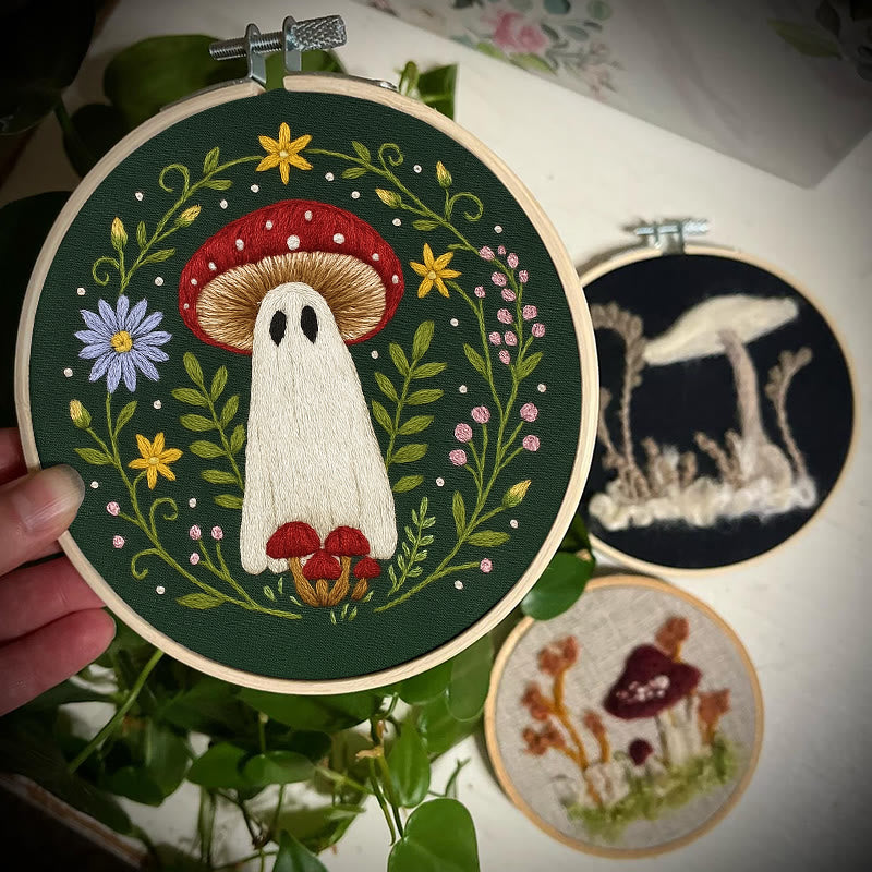 Rubbyoo Embroidery Kit - Floral Ghost Mushroom | Halloween Needle Artwork | Perfect As Room Decor - image 3