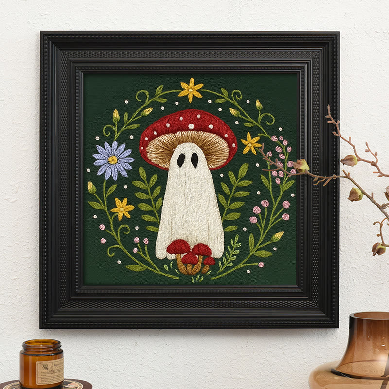 Rubbyoo Embroidery Kit - Floral Ghost Mushroom | Halloween Needle Artwork | Perfect As Room Decor - Embroidery Kit Plus An Extra Frame - image 9