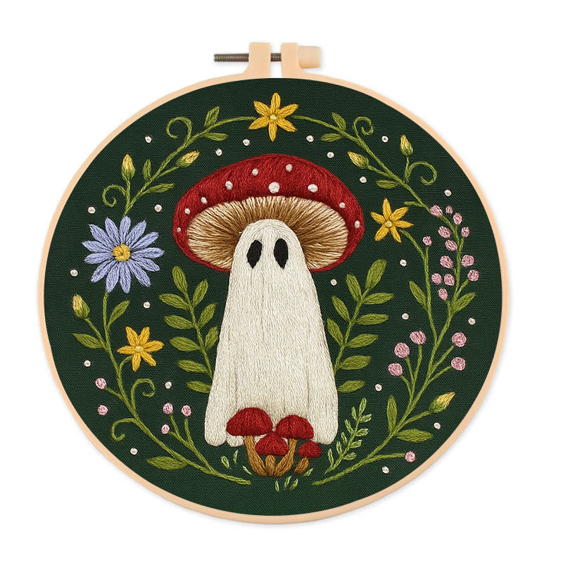 Rubbyoo Embroidery Kit - Floral Ghost Mushroom | Halloween Needle Artwork | Perfect As Room Decor - 20*20cm - image 0