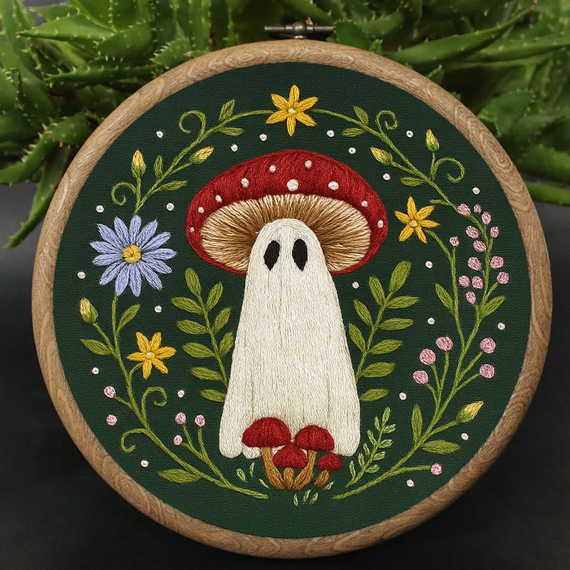 Rubbyoo Embroidery Kit - Floral Ghost Mushroom | Halloween Needle Artwork | Perfect As Room Decor - image 2