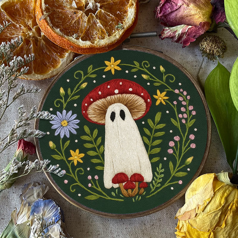 Rubbyoo Embroidery Kit - Floral Ghost Mushroom | Halloween Needle Artwork | Perfect As Room Decor - image 4
