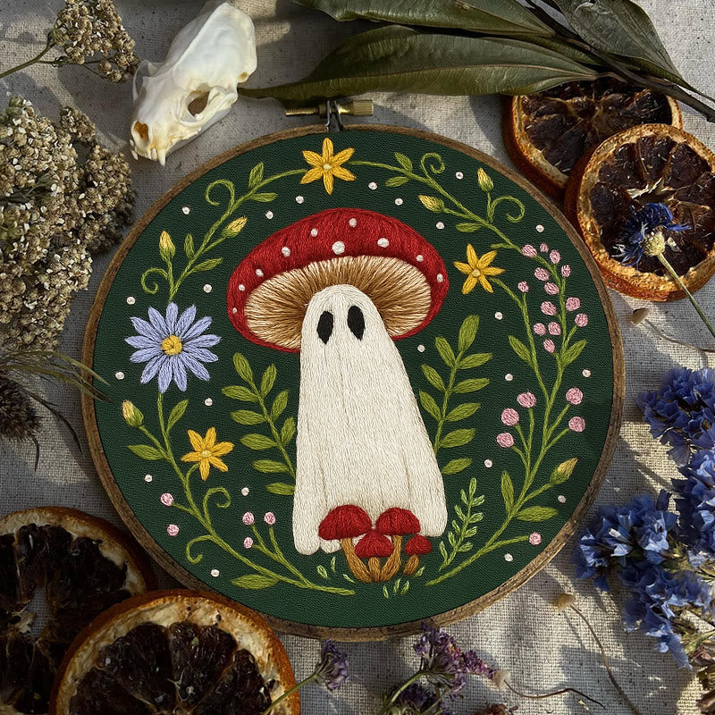Rubbyoo Embroidery Kit - Floral Ghost Mushroom | Halloween Needle Artwork | Perfect As Room Decor - image 1
