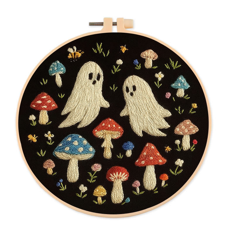Rubbyoo Embroidery Kit - Spooky Ghosts With Mushroom | Handmade Holiday Collection | Halloween Home Decor  - 20*20cm - image 0
