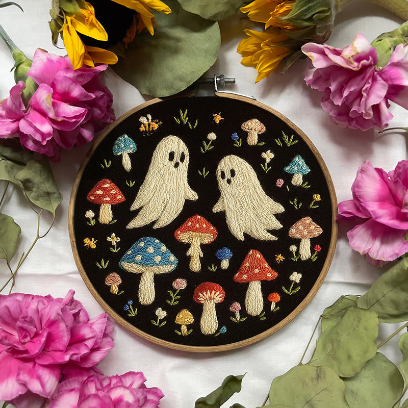Rubbyoo Embroidery Kit - Spooky Ghosts With Mushroom | Handmade Holiday Collection | Halloween Home Decor  - image 2