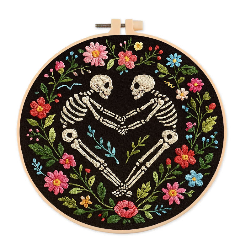 Rubbyoo Embroidery Kit - Romantic Love Skeleton | Halloween Floral Craft | Diy Needle Artwork - 20*20cm - image 0