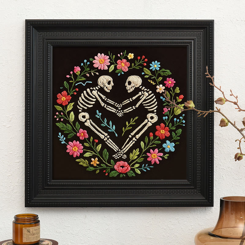 Rubbyoo Embroidery Kit - Romantic Love Skeleton | Halloween Floral Craft | Diy Needle Artwork - Embroidery Kit Plus An Extra Frame - image 9