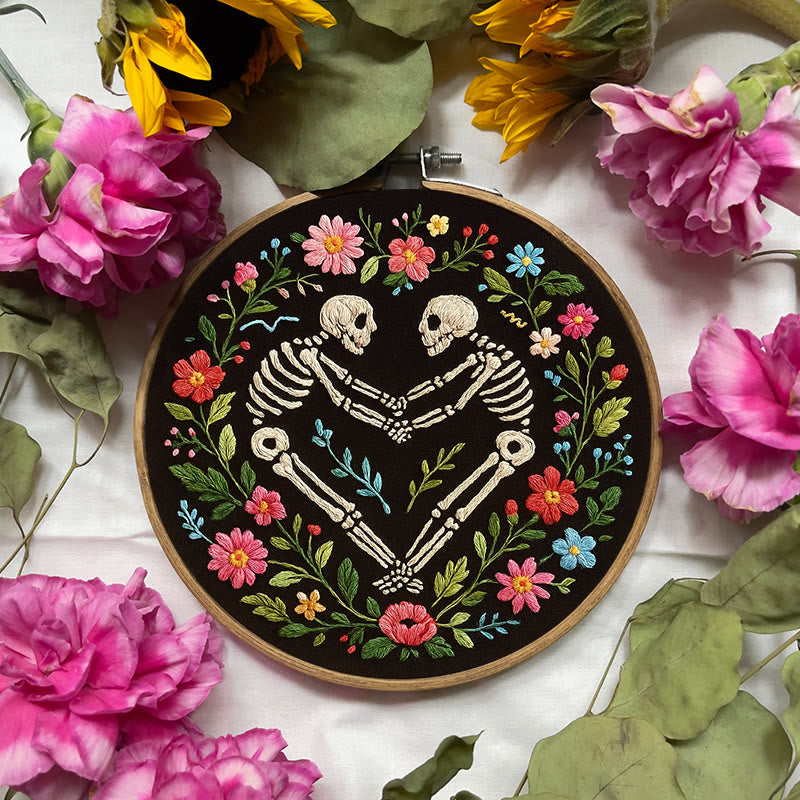 Rubbyoo Embroidery Kit - Romantic Love Skeleton | Halloween Floral Craft | Diy Needle Artwork - image 2