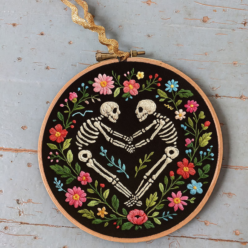 Rubbyoo Embroidery Kit - Romantic Love Skeleton | Halloween Floral Craft | Diy Needle Artwork - image 6