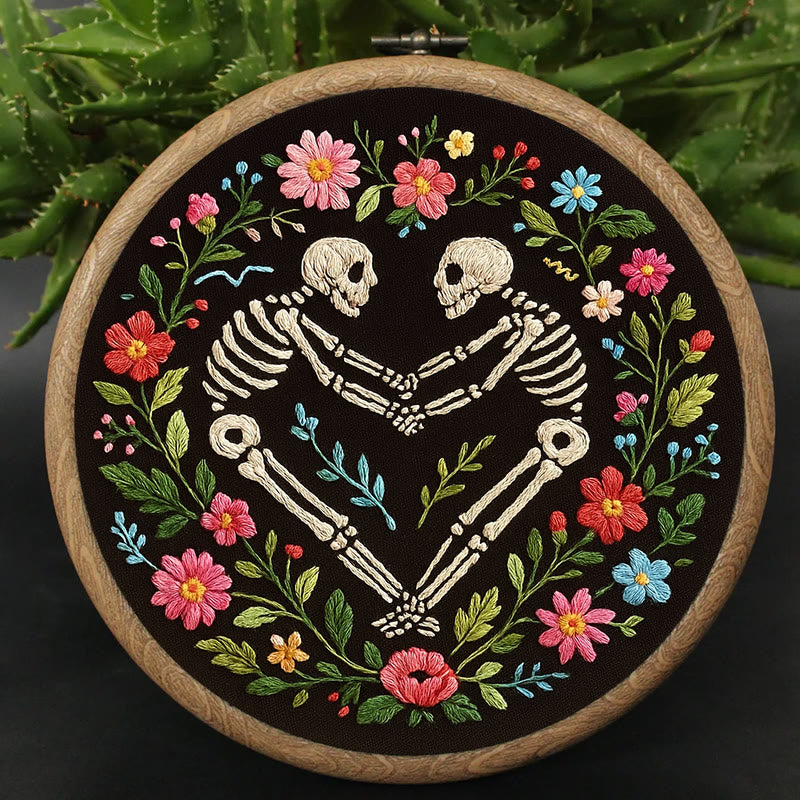 Rubbyoo Embroidery Kit - Romantic Love Skeleton | Halloween Floral Craft | Diy Needle Artwork - image 3